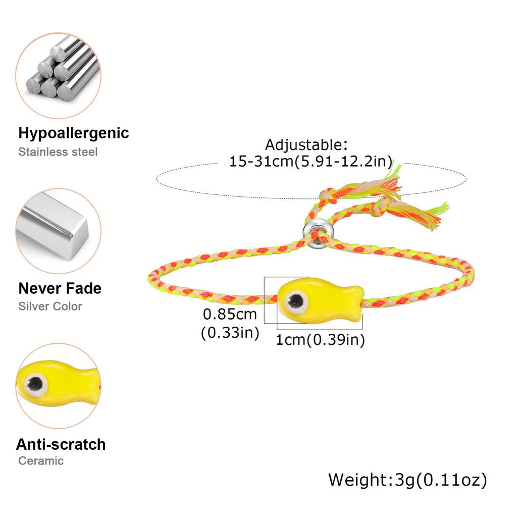 Vnox Trendy Multicolored Ocean-themed Ceramic Fish Woven Bracelet Boho Charm Rope Wristband Friendship Summer Beach Jewelry