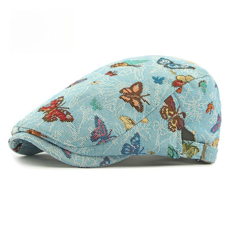 Women's Jacquard Butterfly Flat Cap Ivy Cap British Retro Brocade Woven Gatsby Cabbie Hat Adjustable Strap Ethnic Style