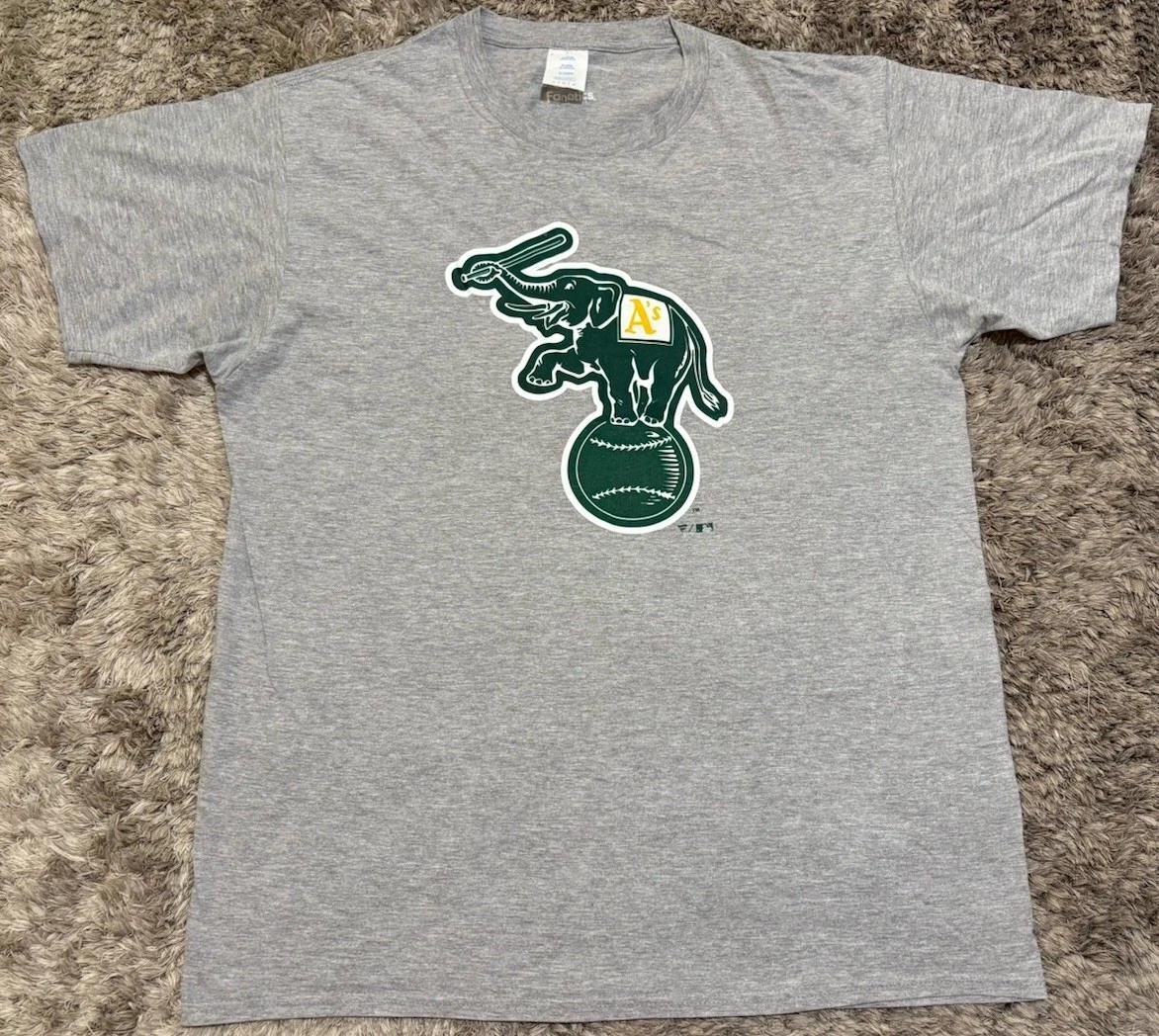 Authentic Oakland Athletics Baseball MLB Fanatics T Shirt Tee Grey Mens L VGC S