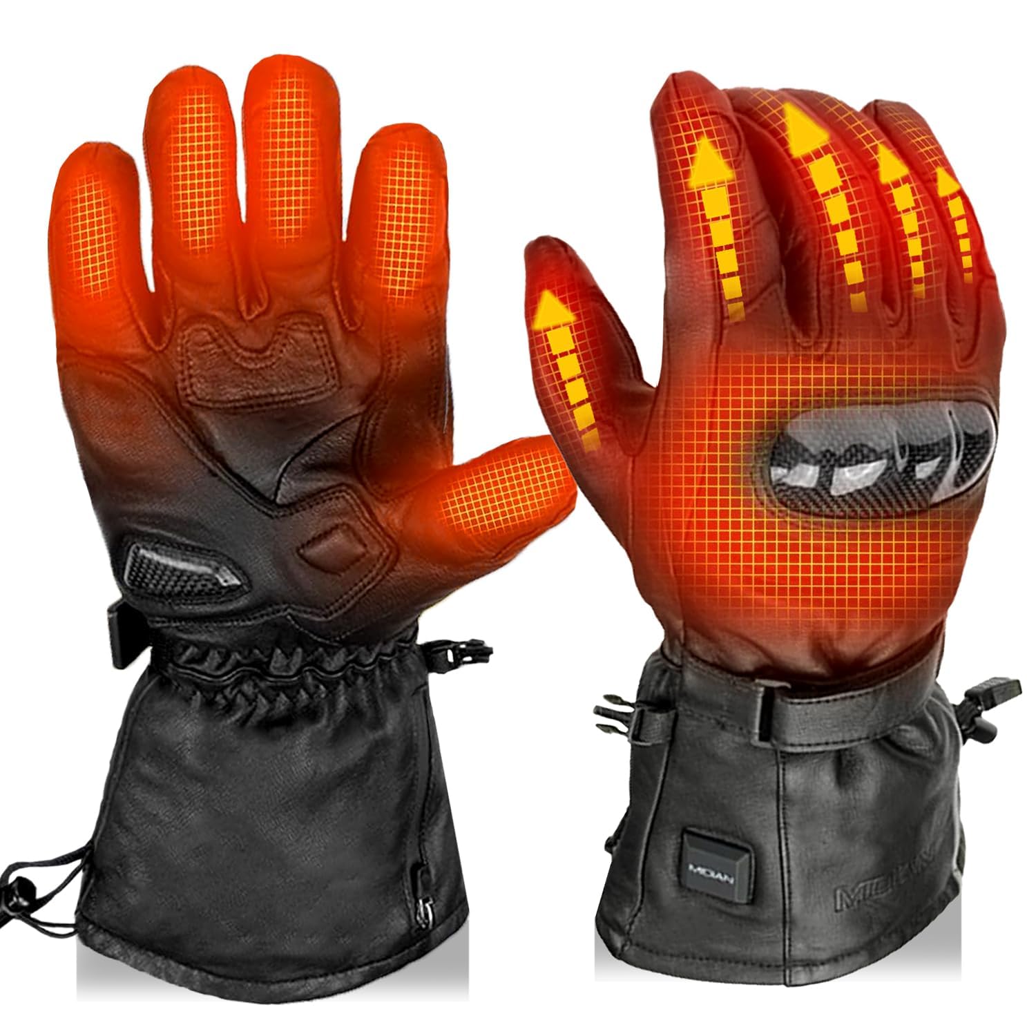 

MIDIAN Electric Heated Motorcycle Full Goatskin with Carbon Fiber Protective Knuckle Windproof for Autumn and Winter Gloves, 12V, Fabric, DC3.5 Male,