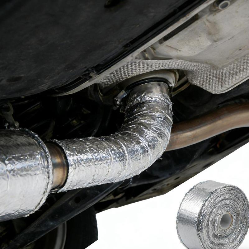 Motorcycle Muffler Thermal Tape Exhaust Band Heat Wrap Fiberglass Heat Shield Insulation with Stainless Ties 5M Aluminum Foil
