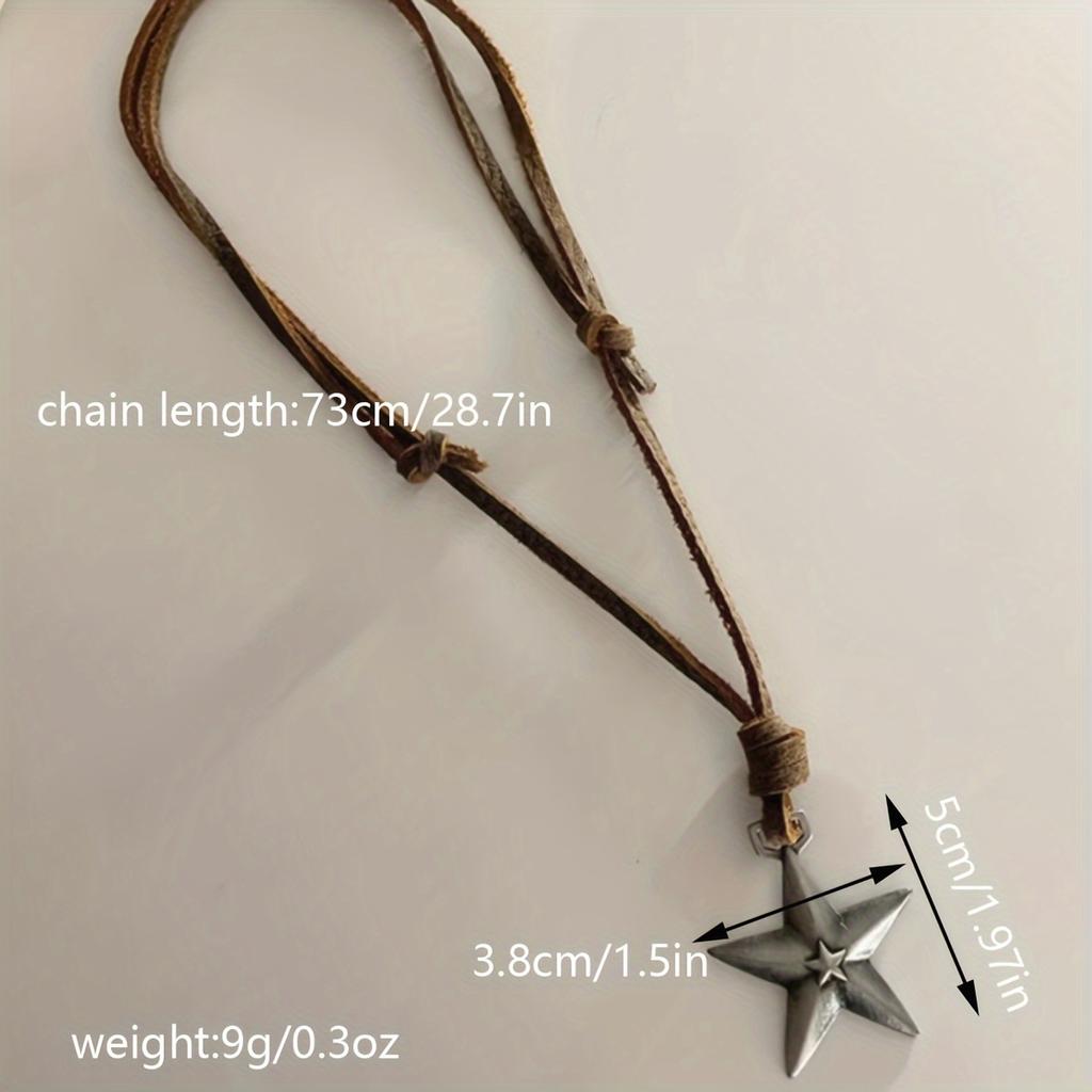 Rustic PU Leather Cord Punk Star Pendant Necklace For Women Adjustable Drawstring Hip Hop Style Minimalist Long Jewelry Gift