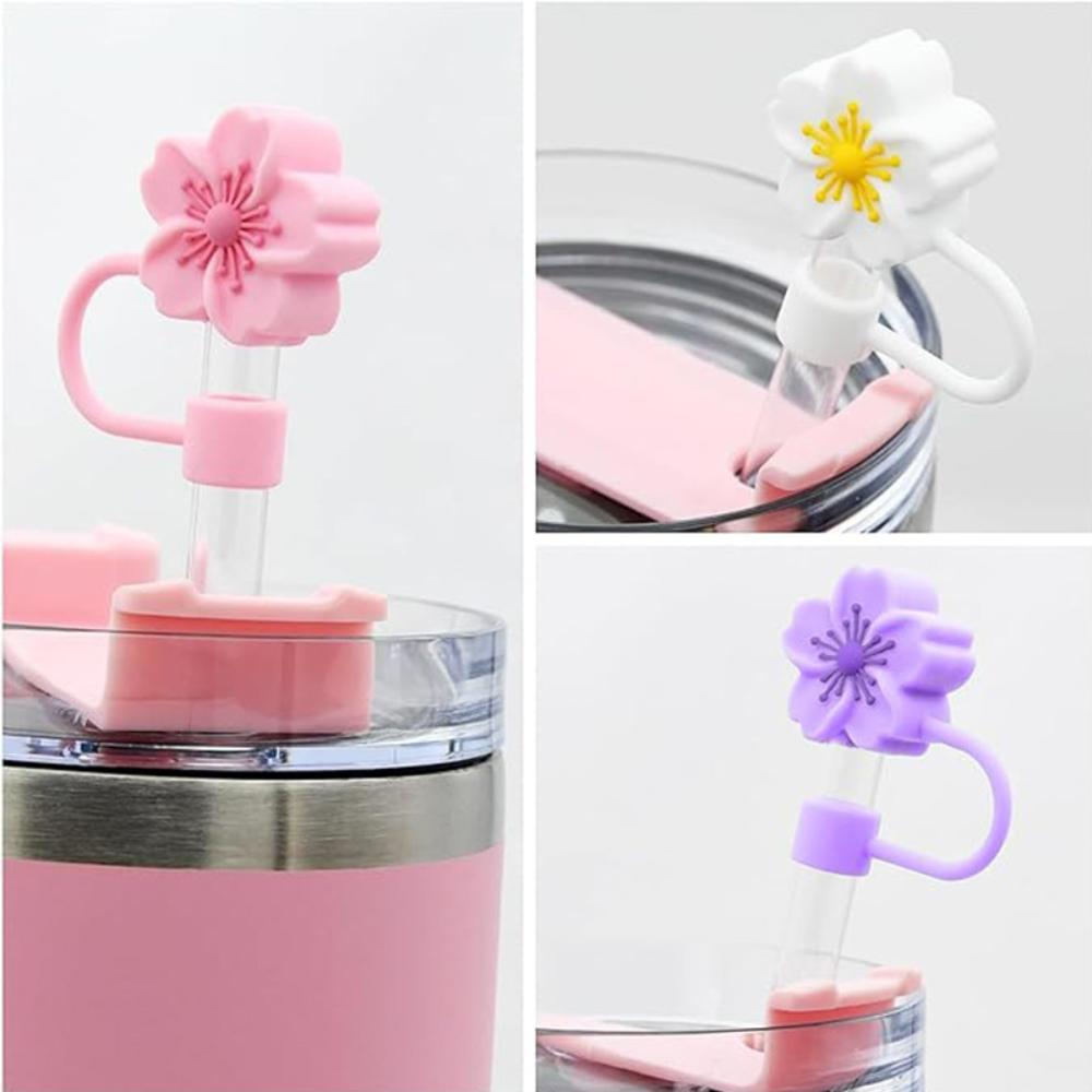 Tapa para Pajita con Forma de Flor de 10 mm/0,4 pulgadas Compatible con Vaso Stanley de 30 y 40 Oz Tapa de Pajita de Flor de Silicona Suave