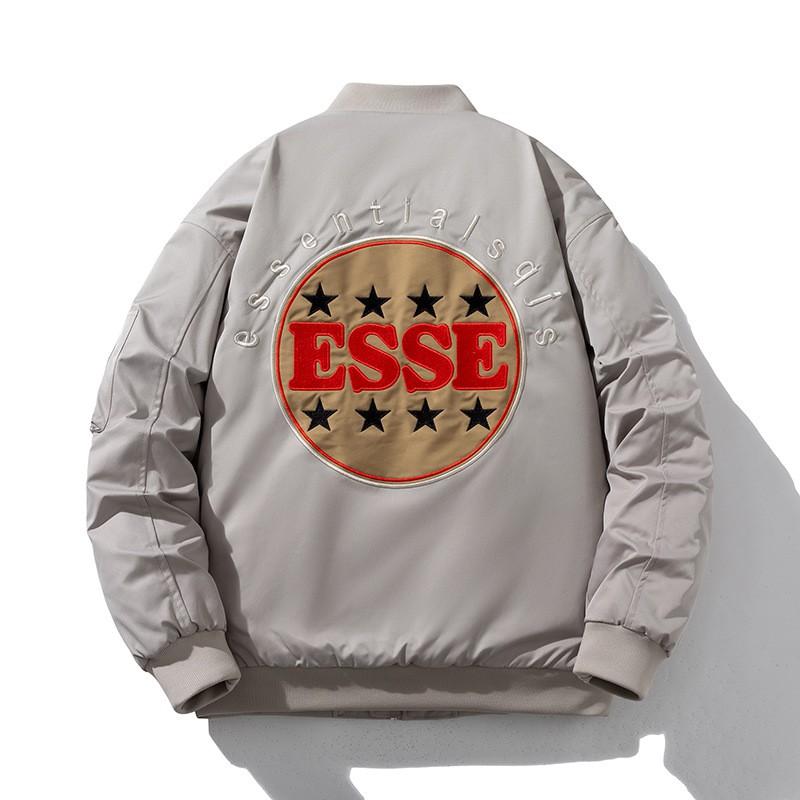 Unisex Oversized Bomber Jacket With Embroidered Casual Cotton-Polyester Blend Outerwear Fall