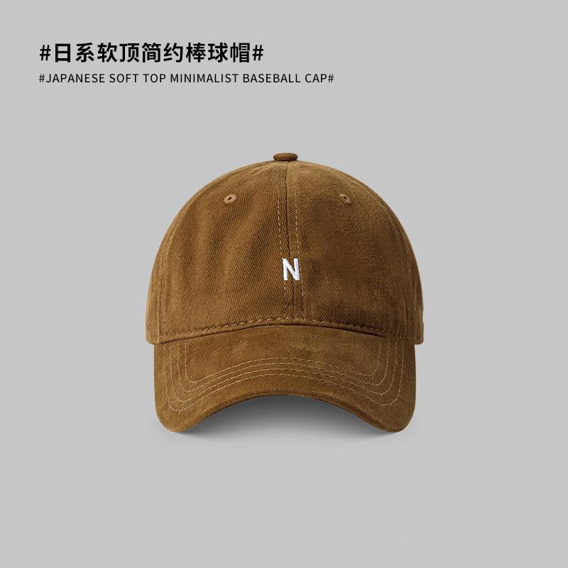 

Soft top baseball cap simple and versatile N letter embroidered cap wide brim showing face small sports hat men and women M（56-58cm） верблюд