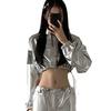 Kryddig Tjej Cyberpunk Silver Långärmad Cropped Huvtröja Dansset