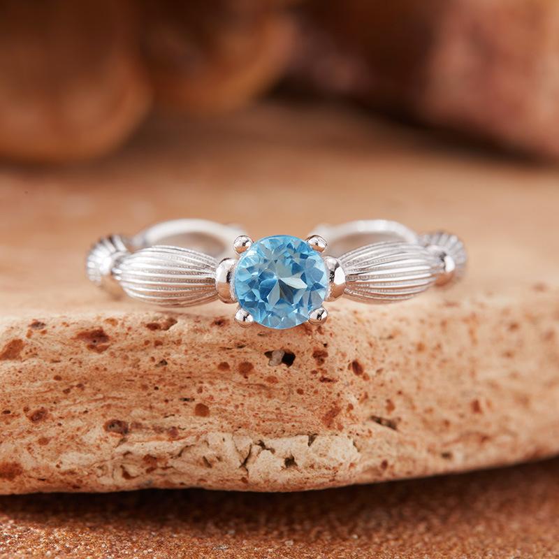 Natural Gemstone Topaz Garnet Olivine Colored Treasure Ring Women'S S925 Sterling Silver Lotus Root Section Index Finger Ring