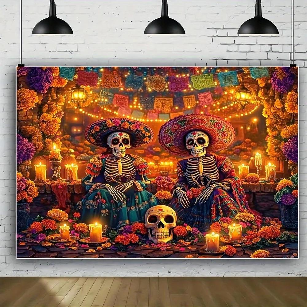 1pc Death God Party Background Banner, 39×59 inches - 70.8×90.5 inches Skull Garland Decorationzyc