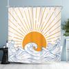 Sun Wave Shower Curtain - Abstract Retro Sunrise/Sunset Lines, Modern Mid-Century Design, Waterproof,Bath Decor