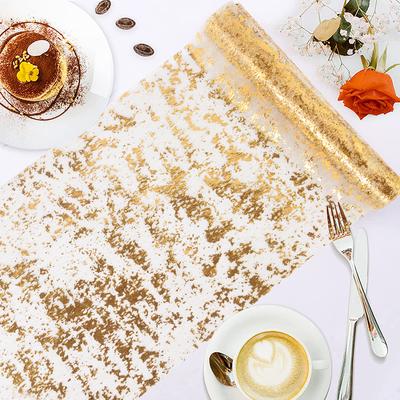 Metallic Gold Table Runner Sequin Glitter Thin Mesh Roll Tablecloth for Wedding Event Birthday Party Decoration Christmas Table