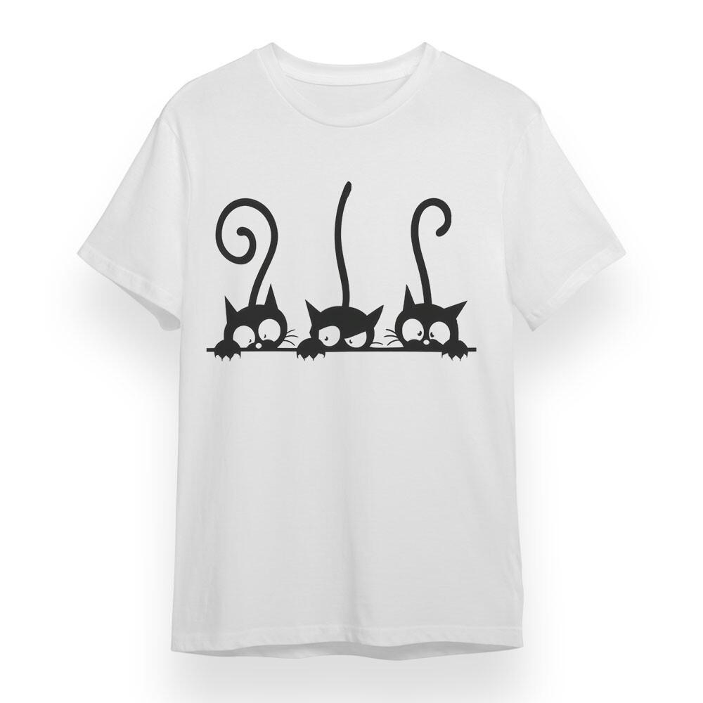 

Women s T-shirt With Playful Trio Cats Graphic Unisex White Cotton Plus Size Tee 2XL