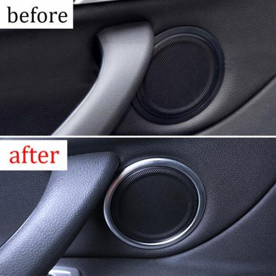 Fit For BMW X1 F48 2016- Silver Steel Inner Door Speaker Ring Cover Trim 6X