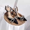 Pu Leather Vysoké podpatky Party Plesové Boty Třpytivé kamínky Dámské Lodičky Crystal Bowknot Saténové letní dámské boty