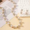 European and American Style Vintage Pearl and Diamond Necklace Set Women's Evening Wedding Dress Necklace and Earrings Two-Piece Alloy Jewelry Set