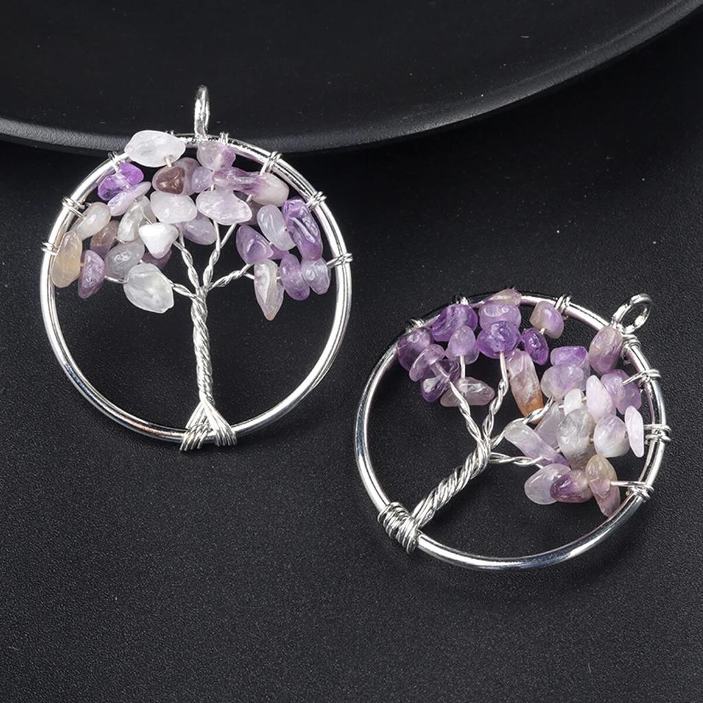 1Pcs Tree Of Life Pendant Natural Stone Winding Gravel Pendant For Jewelry Making DIY Necklace Accessory Size 30x30mm