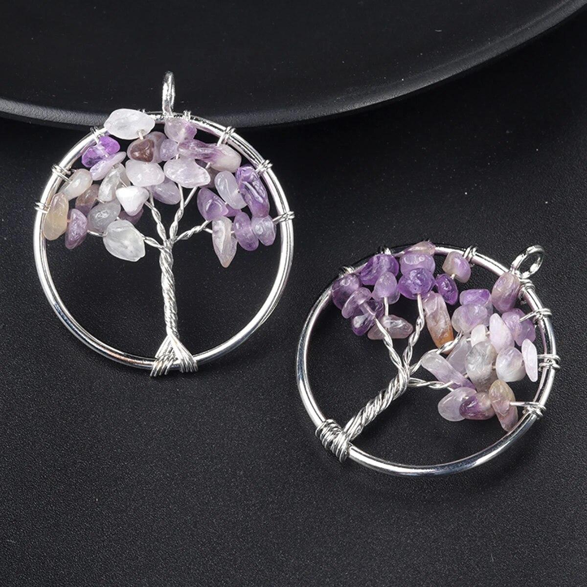 

1 шт., кулон «Древо жизни», натуральный камень, обмотка, гравийный кулон для изготовления ювелирных изделий, ожерелье, аксессуар «сделай сам», размер 30x30 мм 30x30mm