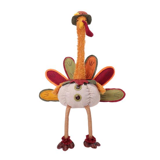 Thanksgiving Turkey Decoration Plush Stuffed Turkey Doll with Retractable Neck Stretchable Sitting Turkey for Fall Autumn Harvest Home Table Decor