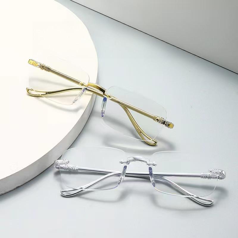 8PCS Elegant Rimless Reading Glasses for Men and Women Rectangular Frame Shape with Anti-Blue Light Polycarbonate Lenses