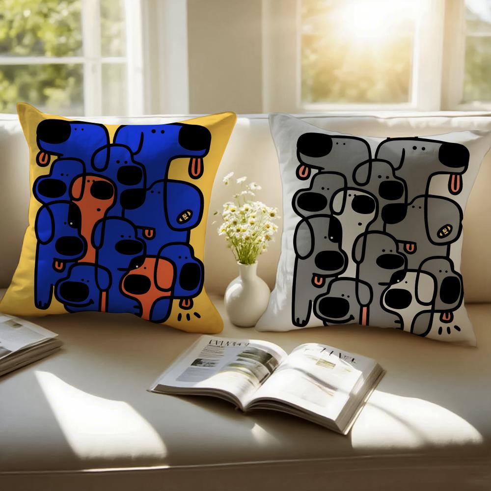 Quirky Modern Art Abstract Dog Cushion Cover Pillowcase Antidustmite Invisible Zipper Short Plush Sofa Cushion