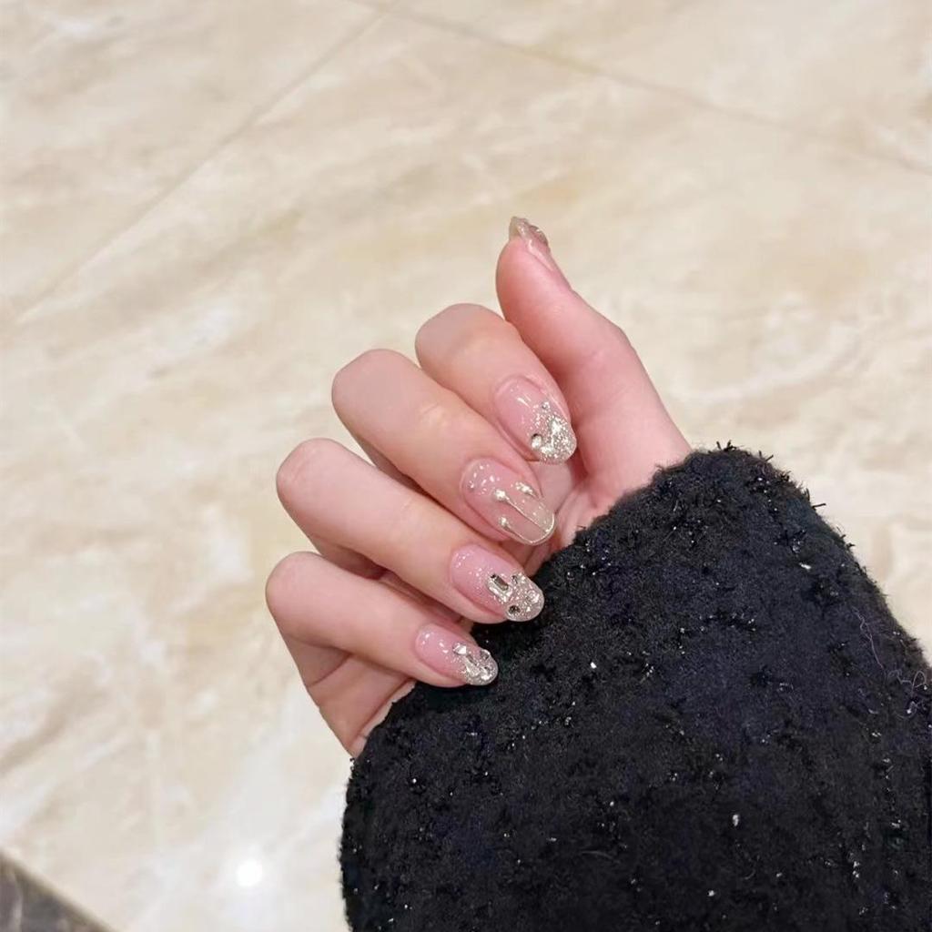 402-Glittering Stars Wearable Rhinestone Nail Art Stickers - Handmade Light Therapy False Nail Patches
