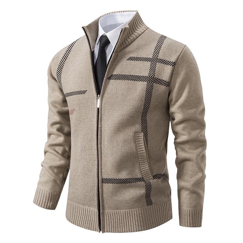 Cardigan Sweater Men's Autumn and Winter New Trendy Knitted Sweater Plus Fleece Thickened Jacket Youth Business Sweater