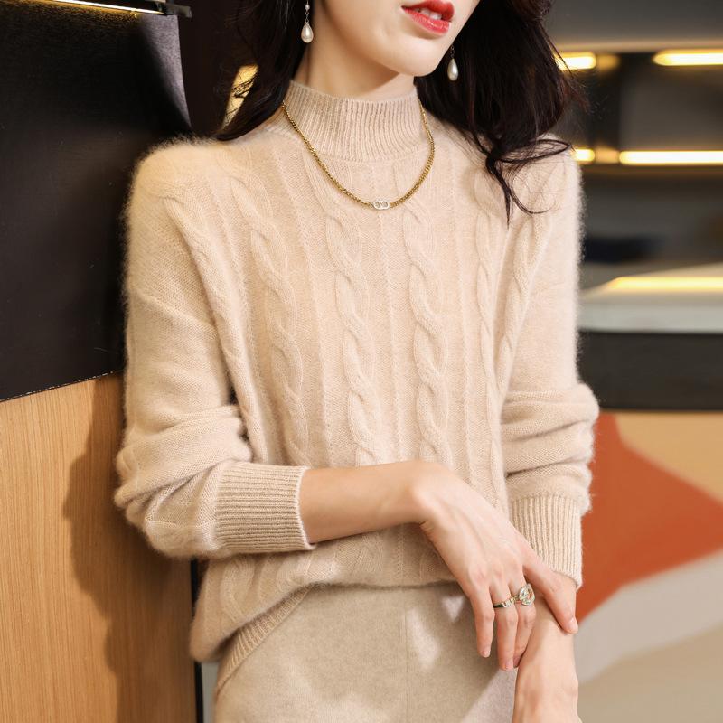 Thickened Half-high Neck Twirl Sweater for Women In Autumn and Winter New Skin-friendly and Warm Versatile Cashmere Knitted Base Sweater