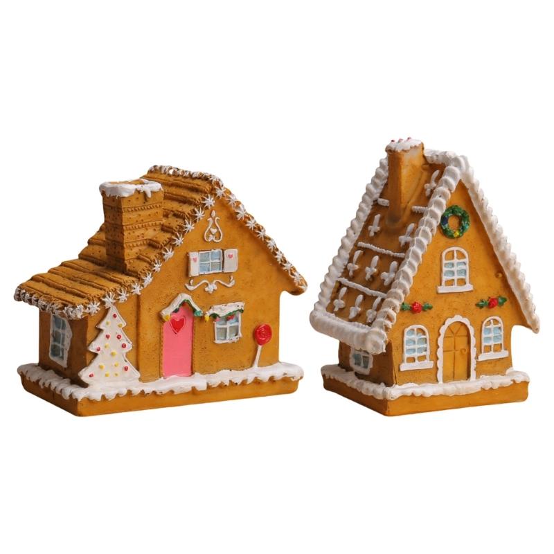 Christmas Village Houses Christmas Collectible Buildings with LED Light Christmas Decors Gingerbreads House Figurine