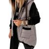 Womens Oversized Hooded Puffer Vest With Dual Front Pockets Winter Warm Cotton Blend Sleeveless Coat