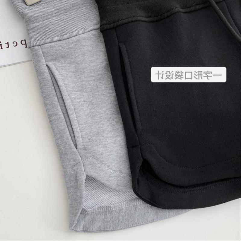 Long Gray Sports Shorts Show Legs Women Wear Loose Side Slit Wide-leg Pants High Waist Drawstring In Summer