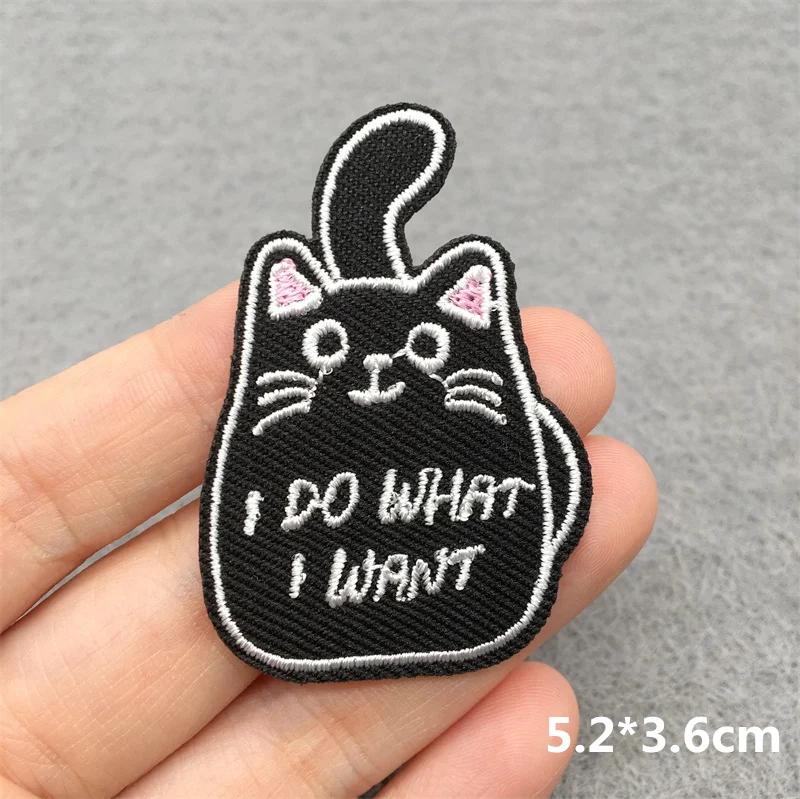 Team Cat Embroidery Patches Appliques For Clothing Diy Sewing Iron On Patches Punk Cartoon Stripes Decoration Accessories