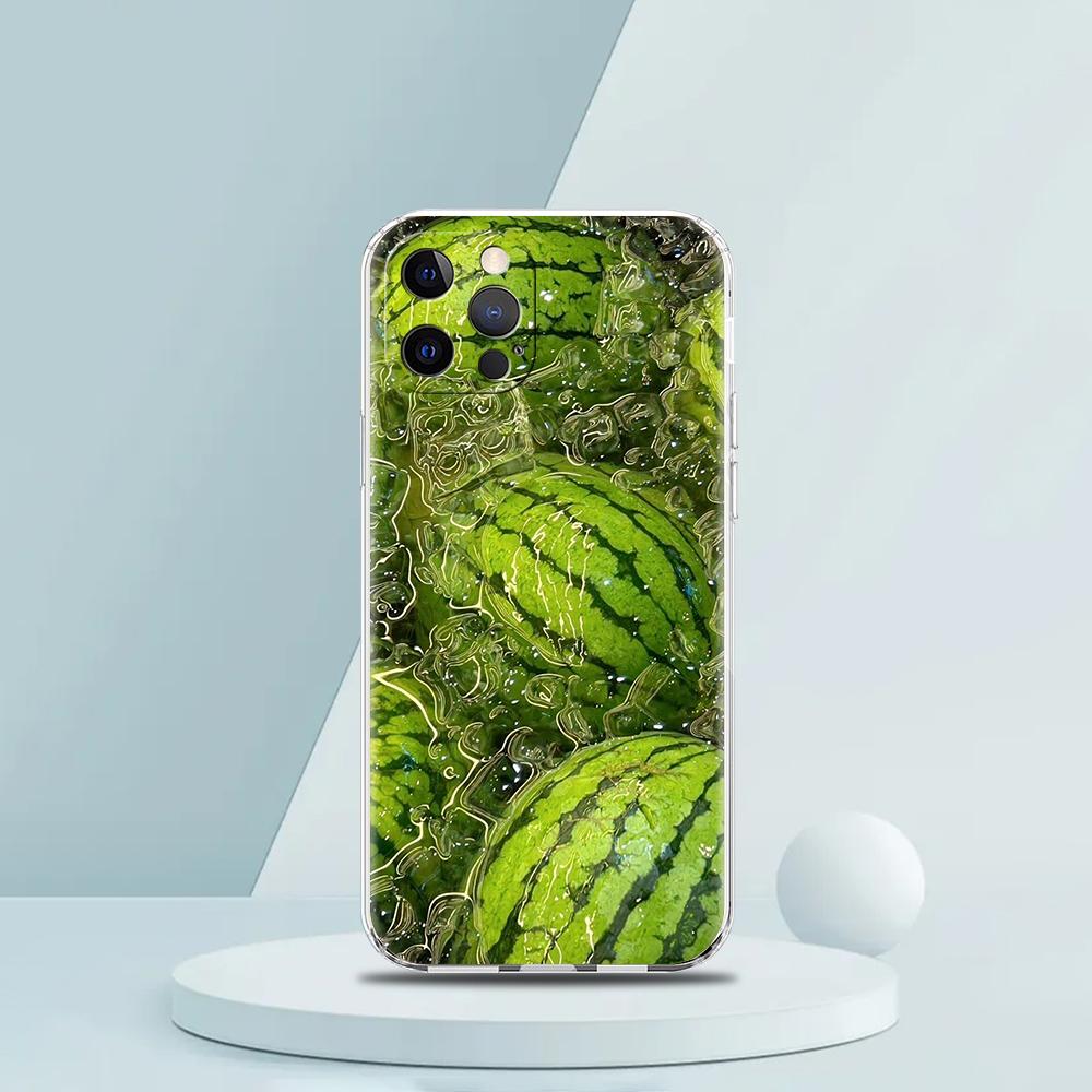 

Soft TPU Transparent Phone Case Cover for iPhone 16 15 14 13 12 11 Pro Max XR 8 7 Plus Shockproof Shell Watermelon Fruit Pattern for iPhone 8 7
