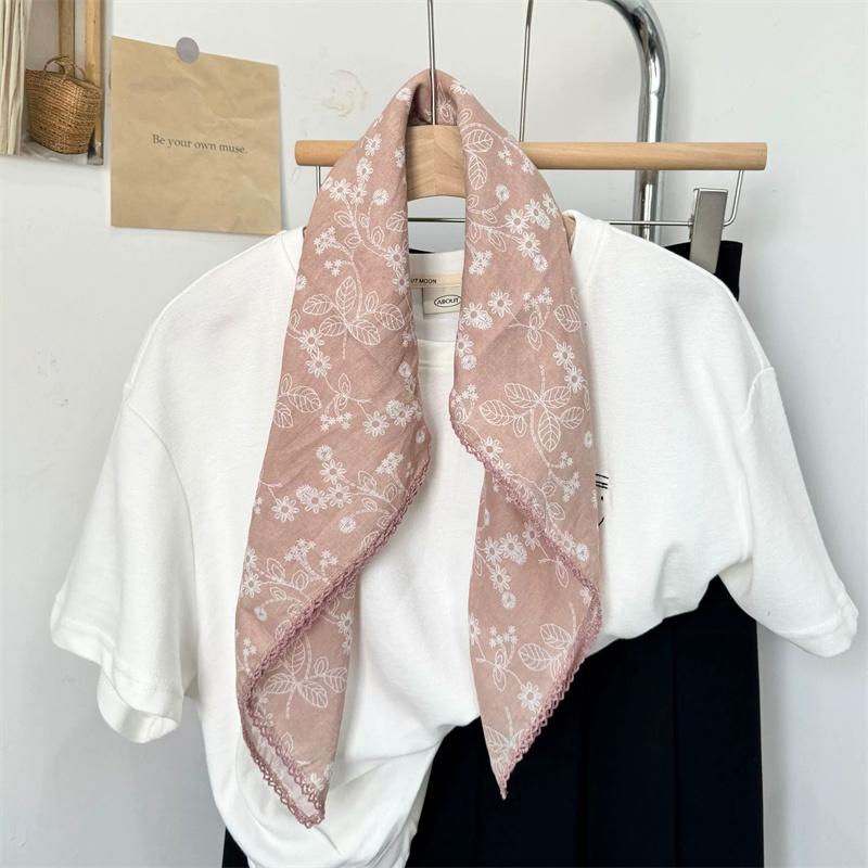 Vintage Square Floral Scarf Small Shawl Headscarf Korean Style Neck Protection Scarf
