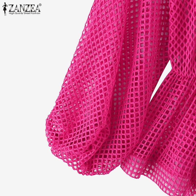 ZANZEA Elegante Off-Shoulder-Trompete-Langarm-Taille Hohlblusen für Frauen