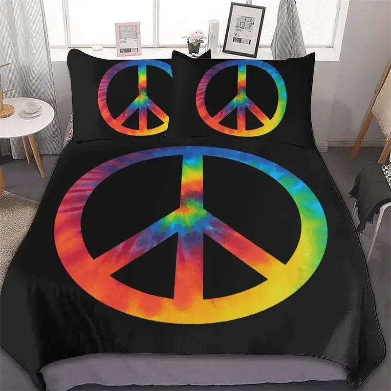 3D Hippie Peace Symbol Colorful Pattern Chic Exotic Flower Comfortable Duvet Cover Pillowcase Bedding Set Children Home Textile