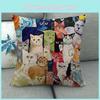 Cats Many Cozy Cushion Cover Plant Print Silk Material Decoration Bedside