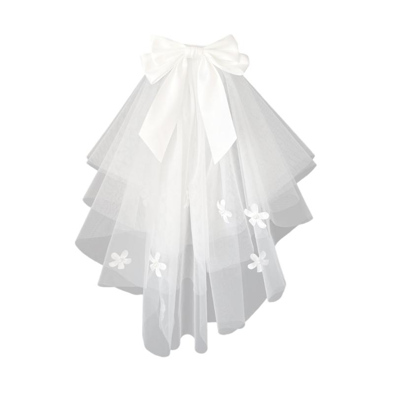 

Wedding Veil with Large Bowknot MultiLayer Flower Bridal Veil Elegant Short Veil for Bride Bridesmaid Special Occasion 1