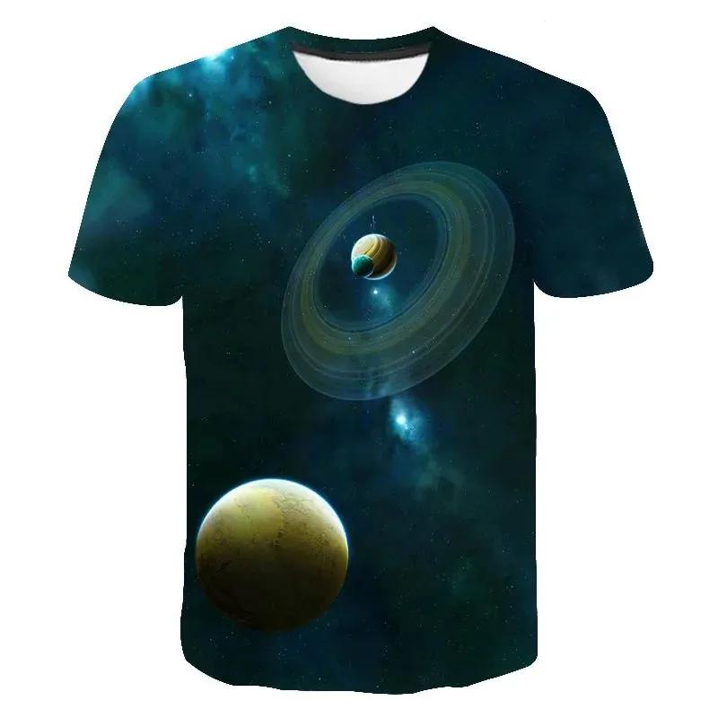 Children's Space Planet 3D Digital Printed Boys' Fashionable and Comfortable Round Neck Short Sleeved T-shirt