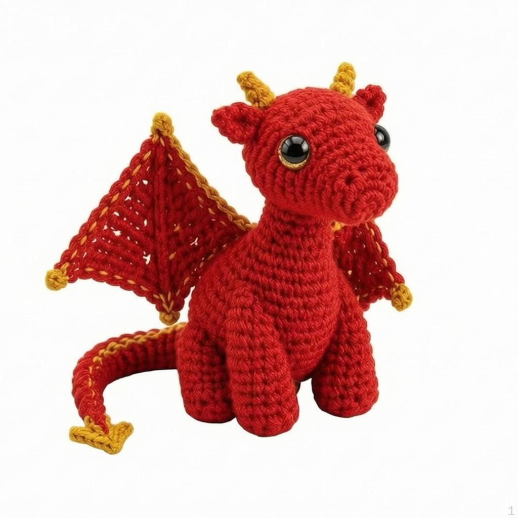 Crochet Dragon with Affirmation Card Knitted Figurine Whimsical for Shelf
