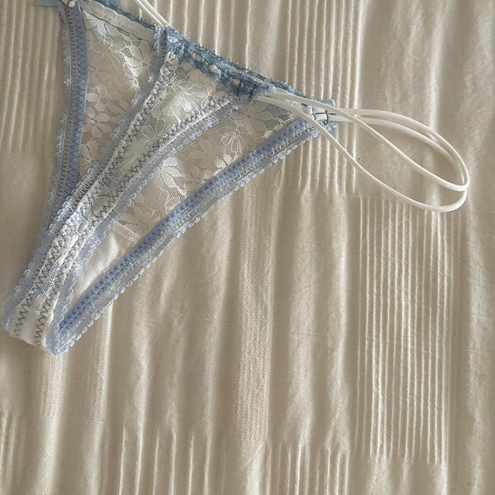 Thin Strap Underwear for Women Bow Panties Mesh Lace Briefs Flower Lace Thong Comfortable