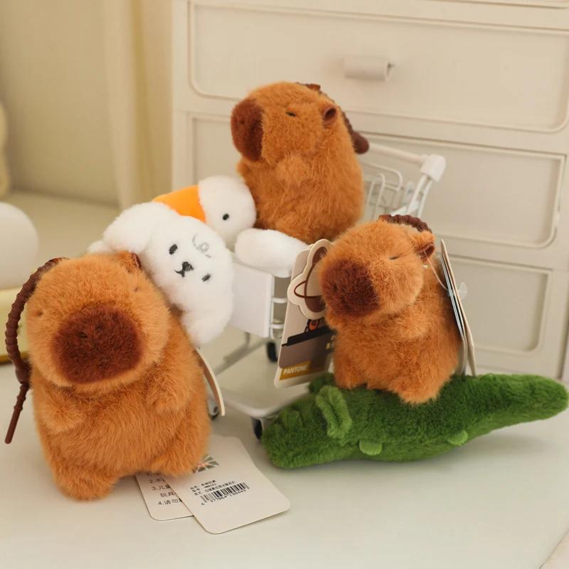 Lovely Cartoon Capybara Plush Keychain Stuffed Animal Doll Toy Kawaii Stay Wire Crocodile Goose Dog Key Bag Pendant Girl Gifts