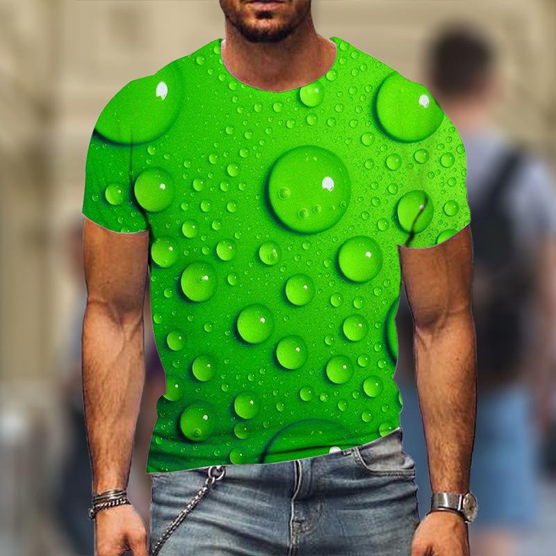 Summer Round Neck 3D Water Droplet Pattern Printed Top Fashionable Casual Short Sleeved Men's T-shirts