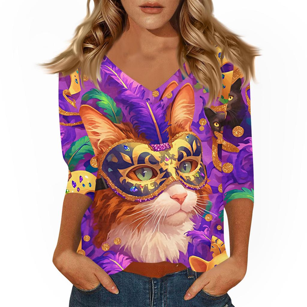 Dámské tričko s potiskem 3/4 rukáv denní víkendová móda základní véčkový výstřih běžný top