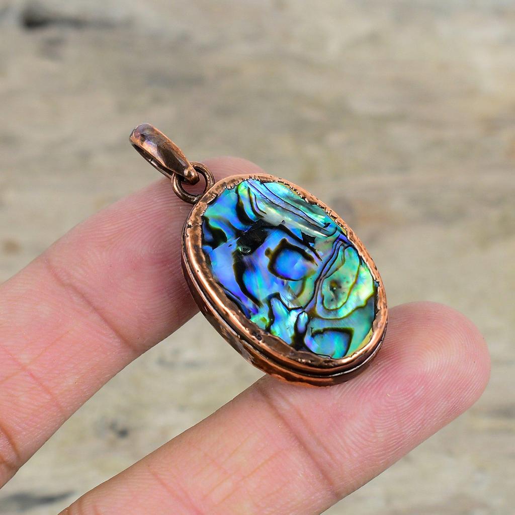 Abalone Shell Pendant Electroformed Copper Pendant Gemstone Pendant Electroformed Jewelry Handmade Pendant Anniversary Gifts Copper Jewelry