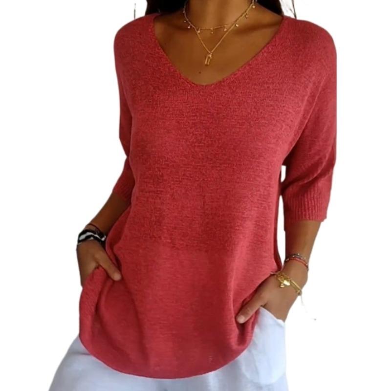 IHUASU Женский трикотажный повседневный свитер разноцветный узкий с V-образным вырезом — фото 5