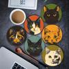 [Suyasuwa] Set of 6 Wooden Coasters with Cat Patterns, Round, Stylish, Large Capacity, Large Wooden Coasters