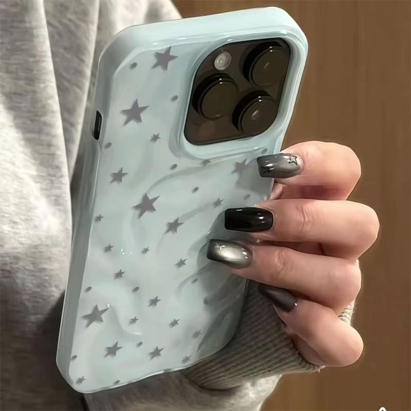 Minimalist Gray-Blue Star Wave Texture Phone Case For iPhone 17 Air 16 15 14 13 12 11 Pro Max Plus Soft Cover