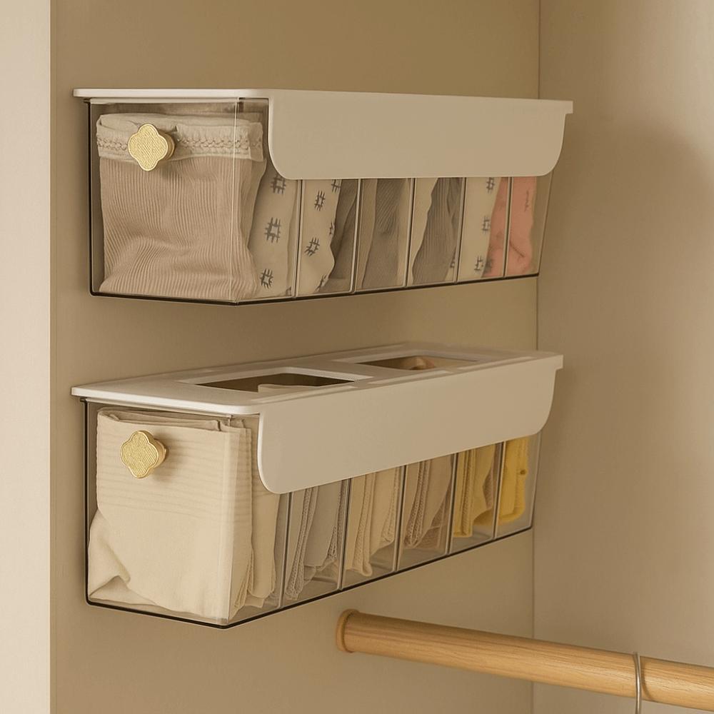 Transparent Sock Storage Box Multi-Compartment No Punching Drawer Style Box Stackable plastic Compartment Box Office