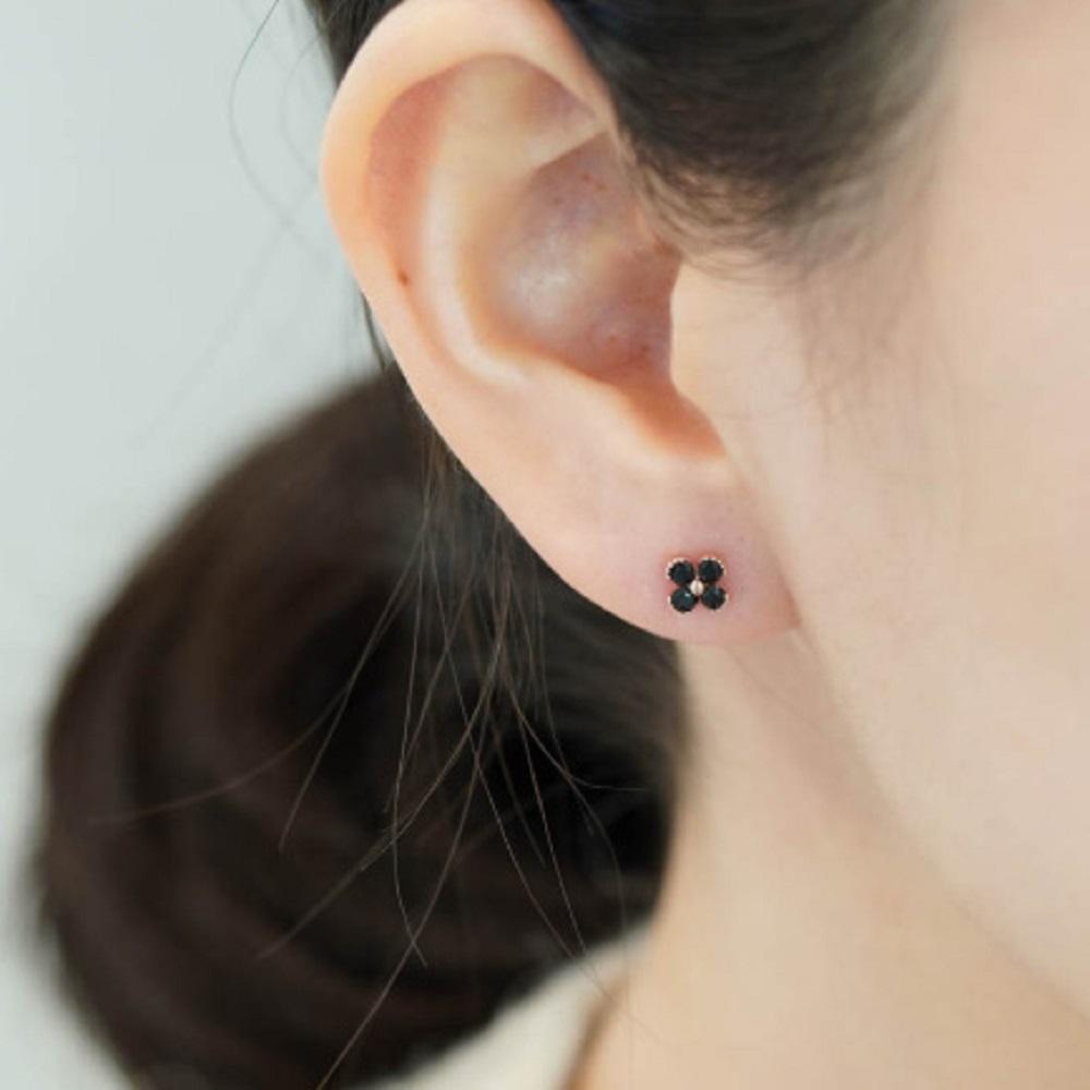 925 Silver Onyx Gemstone Clover Silver Earrings