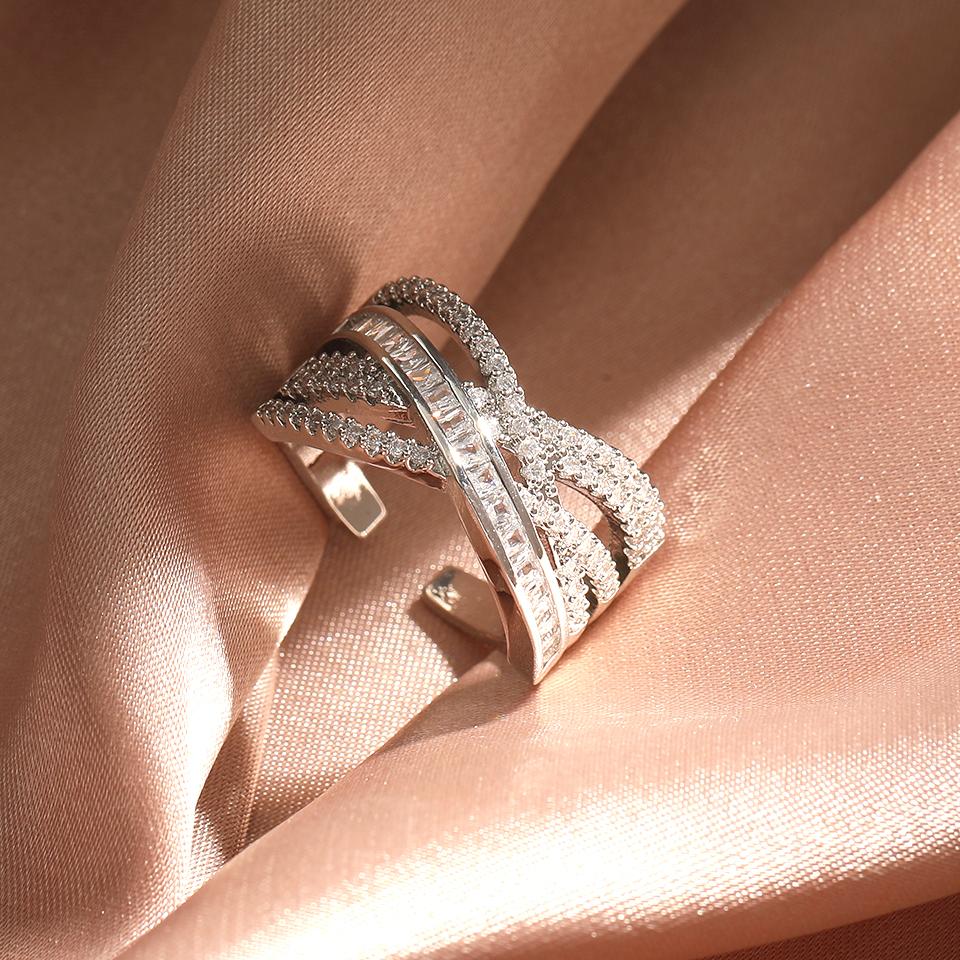 

ZAKOL Корейская Мода Блестящие Цирконы ААА Регулируемые Открытые Кольца для Женщин Многослойные X-образные Цирконы для Помолвки Свадьбы 5