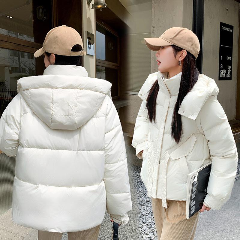 Down and Padded Jacket for Winter 2025 New Loose Short Hooded Solid Color Korean Casual Fashion Thickened Jacket
